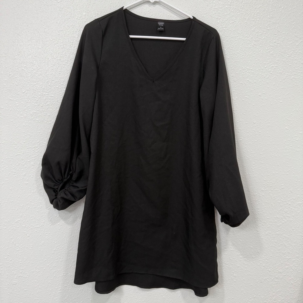 EMERY ROSE Black Long Sleeve V Neck Bubble Sleeve Mini Dress Size S